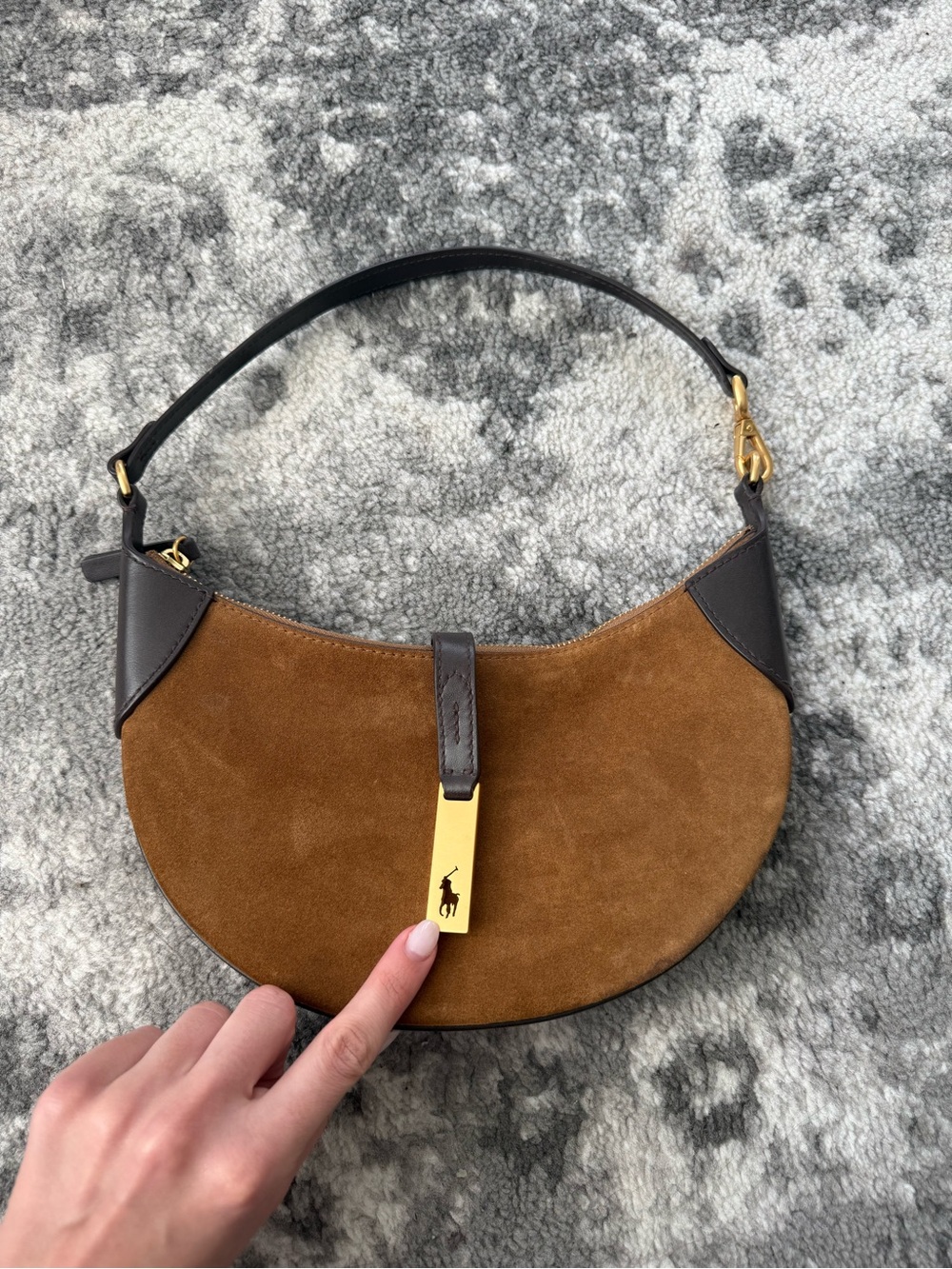 Ralph Lauren Chestnut Brown Suede Crescent Shoulder Bag with Dark Brown Trim - Picture 2 of 6